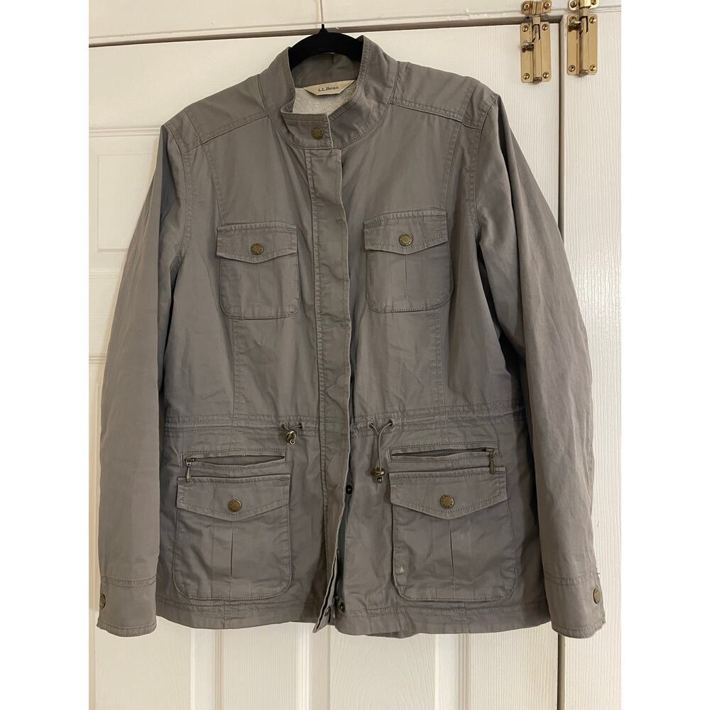 L.L Bean fleece lined pocket accented gray military full zip jacket size medium